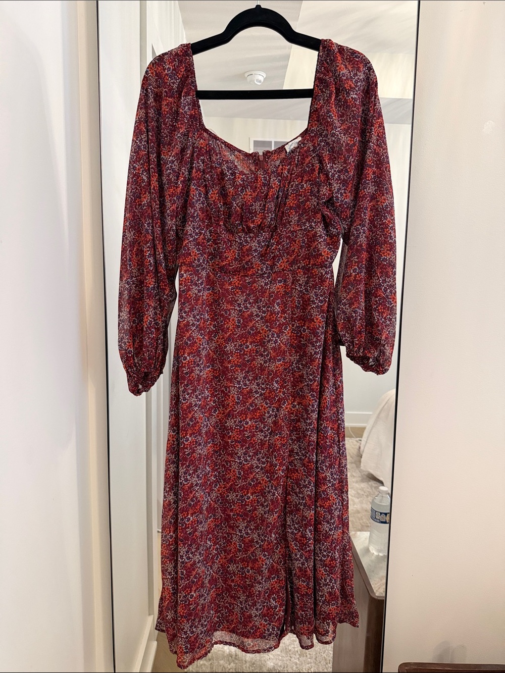 Blue Rain Burgundy Floral Maxi Dress with Smocked Bodice